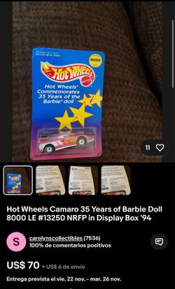 Hot Wheels Camaro 35 Years of Barbie Doll