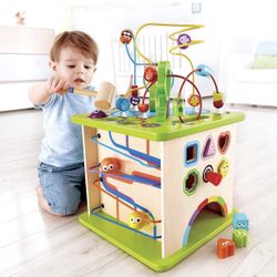 Hape Country Critters Play Cube| Wooden Learning Puzzle Toy for Toddlers, 5-Sided Activity Centre with Animal Friends, Shapes, Mazes, Wooden Balls, Sh