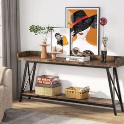 F1783 Industrial Console Table, 2-Tier Narrow Sofa Table Behind Couch