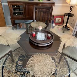 Round Table- Glass Top And Wooden base
