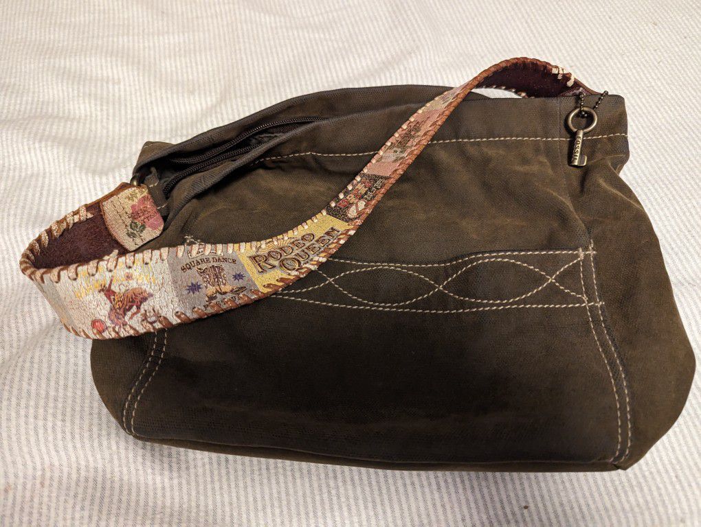 FOSSIL Brand Brown Rodeo Print Shoulder Bag Handbag Purse