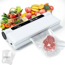 new Food Vacuum Sealer Machine, 75KPA Strong Suction, Dry/Wet Modes, 20 Vacuum Seal Bags for Food, Digital Countdown Timer, Compact Lightweight, Ideal