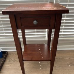 Tall Wooden End Table w/pullout Drawer & Shelf