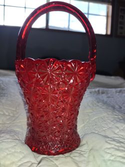 Red Crystal Hobnail Basket