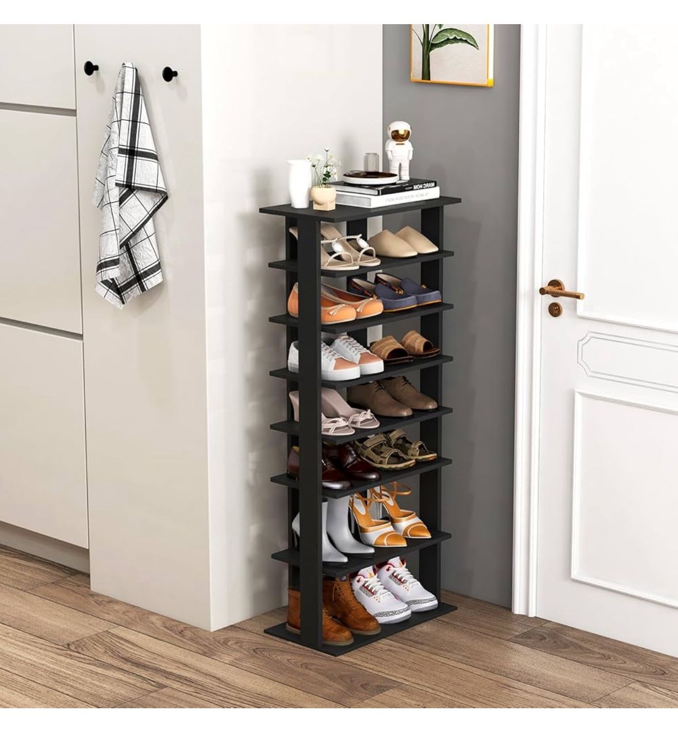 Brand new Tangkula 8-Tier Vertical Shoe Rack, Space-Saving Corner Shoe Organizer for 14 Pairs, Narrow Shoe Storage for Entryway, Front Door, or Closet
