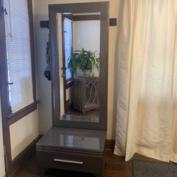 Standing Gray Mirror with Single Drawer