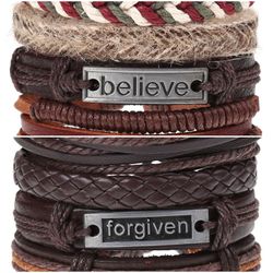 2 x Set Adjust. Size up to 9.5inc Leather Bracelet, (Believe_2-Forgiven)