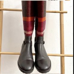 NWT Talbots Plaid Wool Leather Buckle Riding Tall Fall Winter Knee High Boots size 7 women shoes