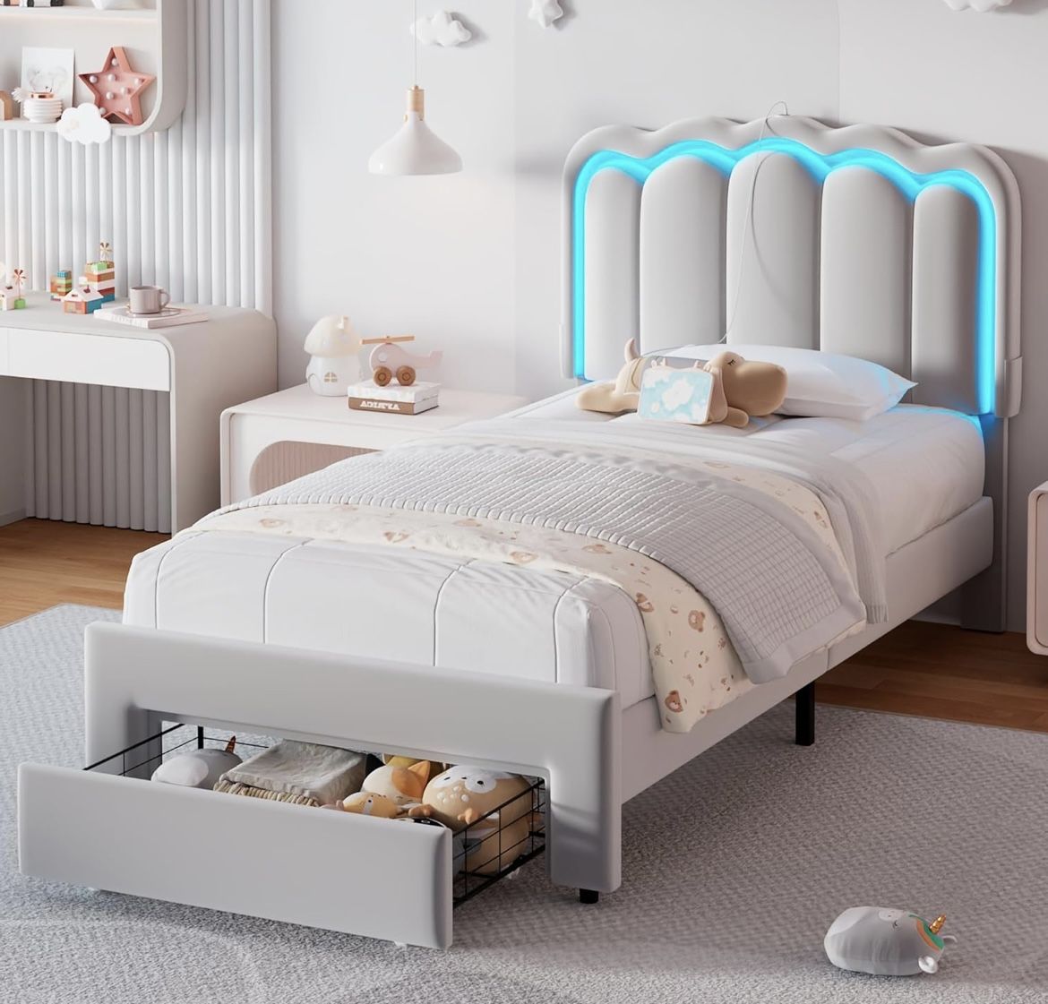 Twin upholstered Led Light Bed Frame