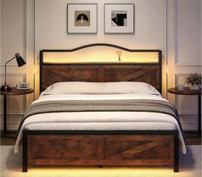 Queen LED Bed frame with charging station BRAND NEW