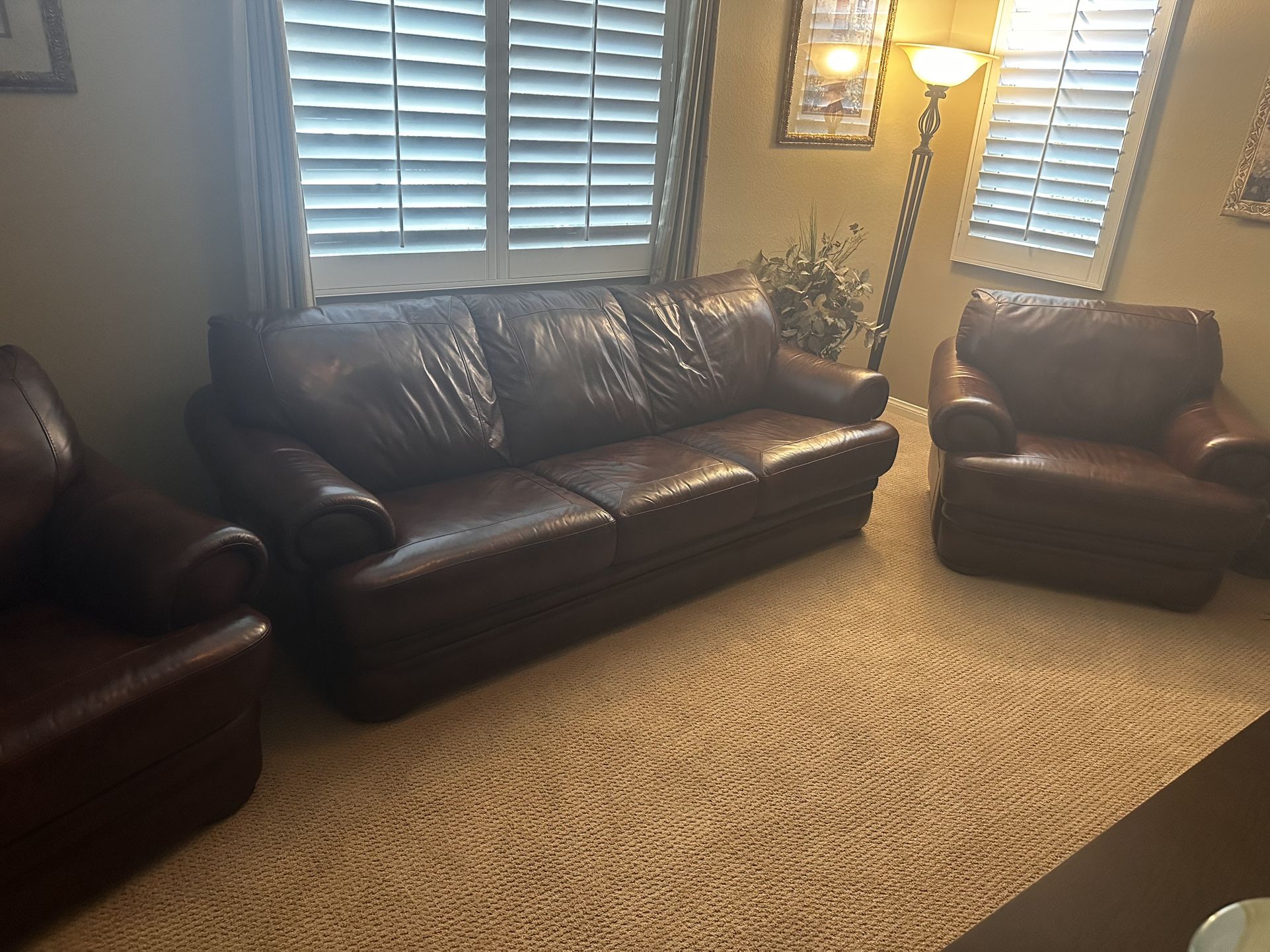 100% Top Grain Leather Sofa And 2 Chairs