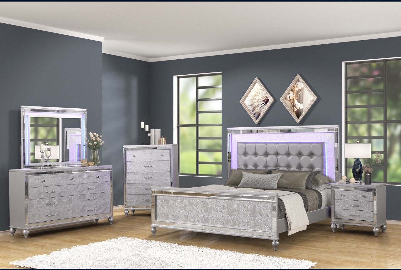New LED Silver Queen Bedroom Set K Furniture and More