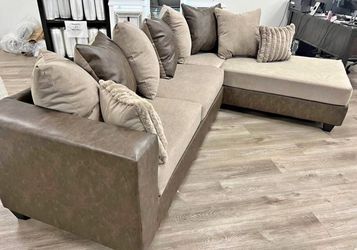 Latte Fabric Sectional. Brand New
