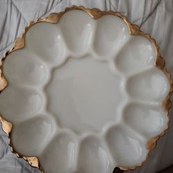 Milk Glass Egg  Plate With Gold Trim Also Milk Glass Ashtray?