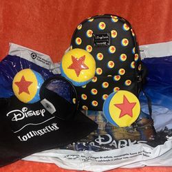NWT Disney Parks Pixar Ball Backpack with Pixar Ball Coin Purse and Matching Ear