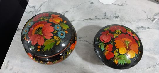Hand-Painted Floral Lacquer Box Set of 2
