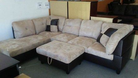 MUSHROOM COLOR 2 PCS SECTIONAL WITH STORAGE OTTOMAN NEW