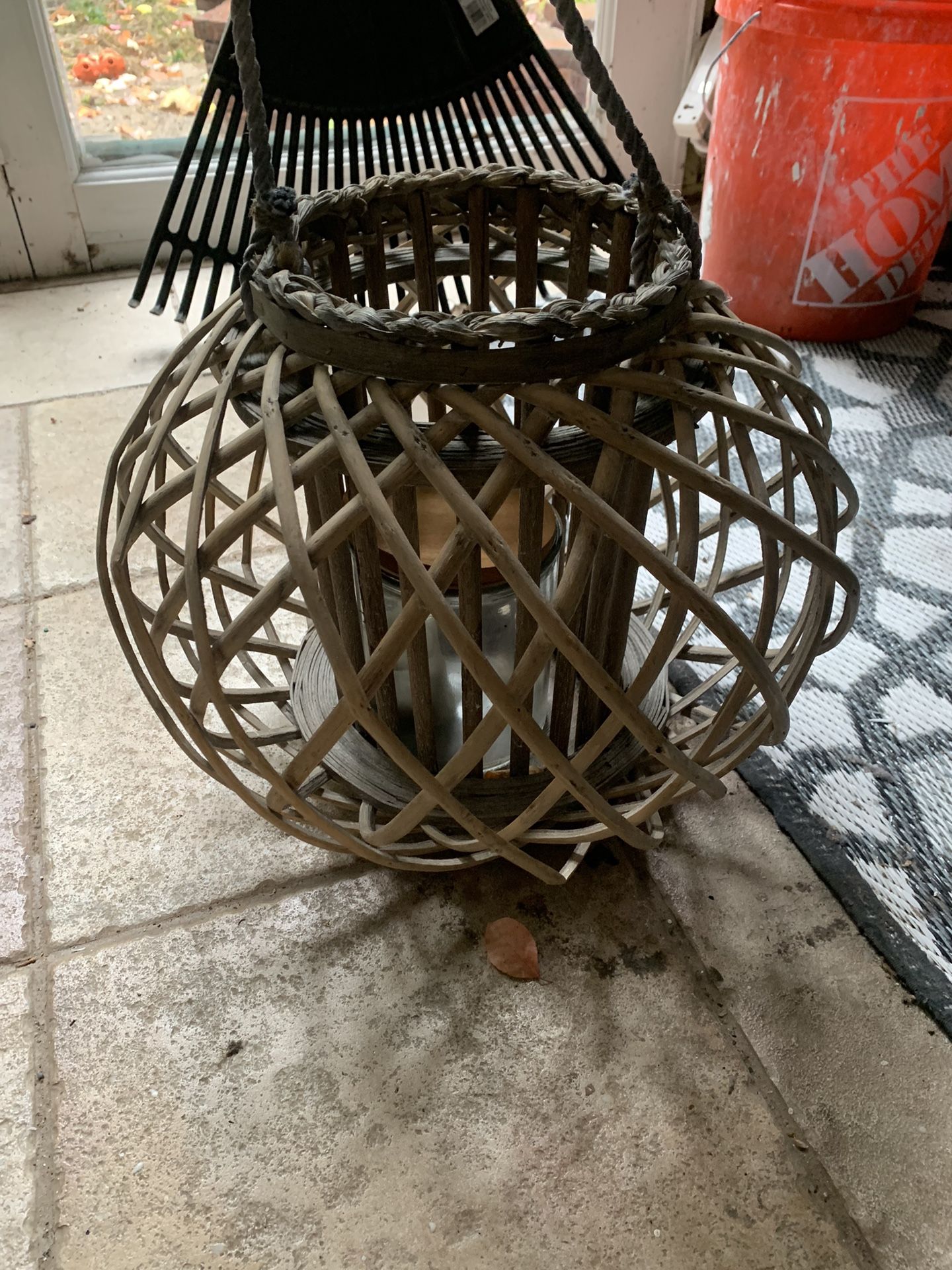Hurricane Wicker And Glass Candle Holder