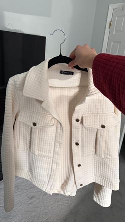 PRETTYGARDEN [Two Piece Set] Shacket Jacket with Sweatpants Tracksuit in White