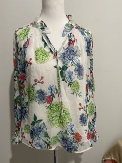 Loft White Floral Long Sleeve Blouse size S