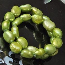 HONORA 6MM Lime Green Freshwater Cultured PEARL Stretch Bracelet 