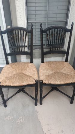 Black Wood Chairs with Rush Seats – Set of 2