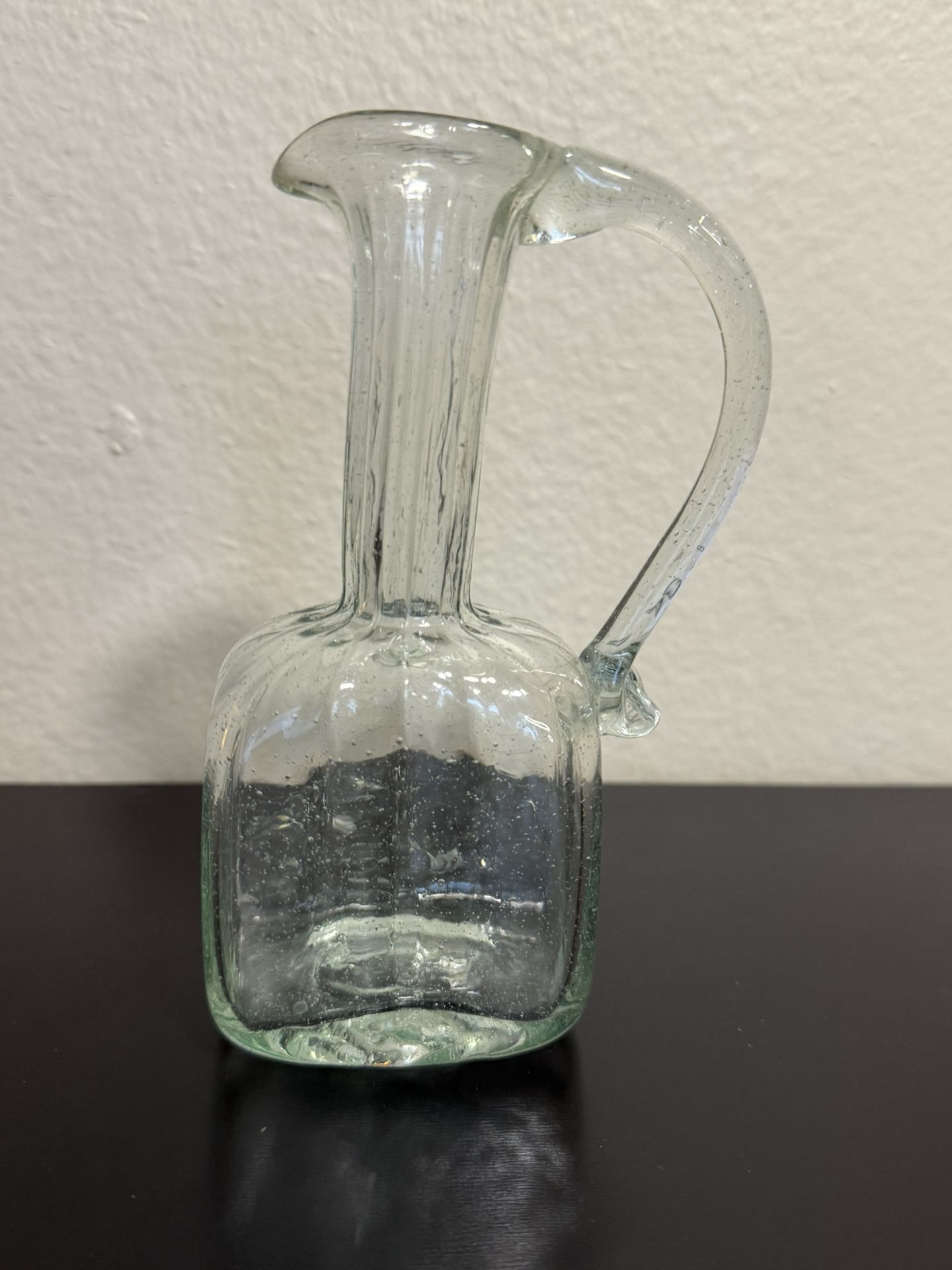 VINTAGE BLENKO Aqua Swirl Optic Pitcher Ewer 6.5" Applied Handle