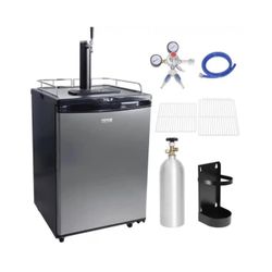 Beer Kegerator Single Tap Draft Beer Dispenser, Full Size Keg Refrigerator With Shelves, CO2 Cylinder, Drip Tray & Rail