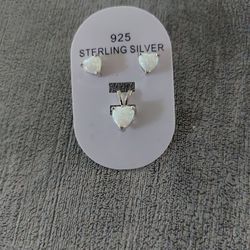 Sterling Silver White Lab Opal Pendant Set