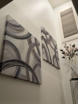 Set of 2 Large Abstract Canvas Wall Art – 39” x 39” Each