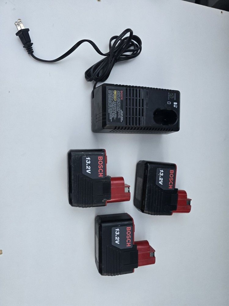 Three (3) BOSCH 13.2 V BATTERIES with CHARGER