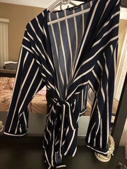 SHEIN Navy Blue Striped Kimono Wrap Top