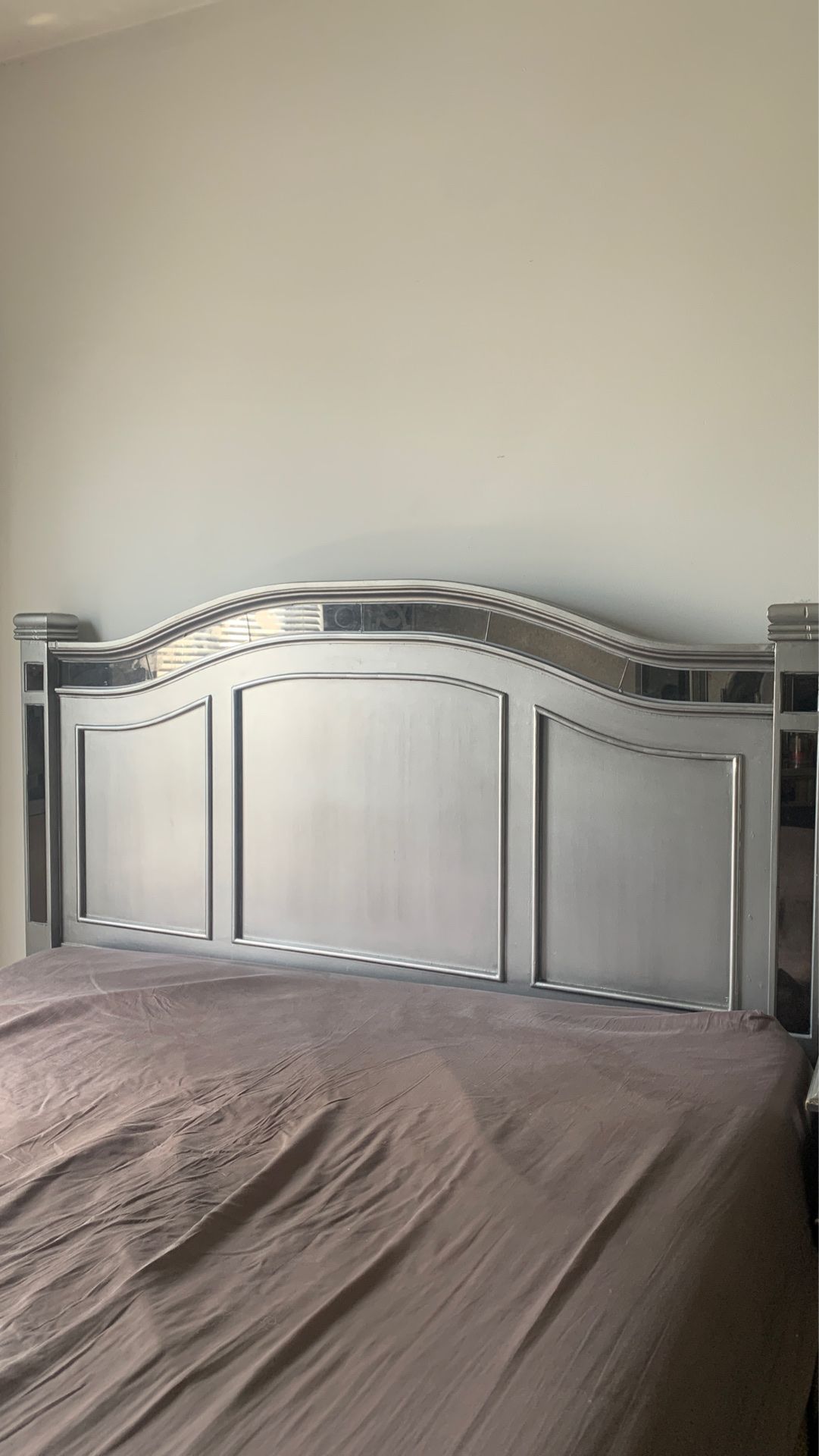 SILVER MIRRORED HEADBOARD+ BOXSPRING if you want it! ( queen) last day for sale