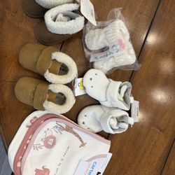 Brand new baby girl bundle four pairs of shoes pack of bibs comes from a smoke free home. Feel free to bundle to save on shipping.