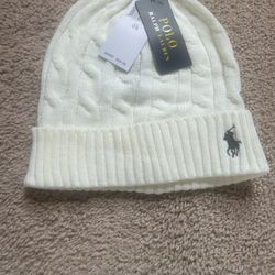 White Polo Ralph Lauren Cable-Knit Beanie