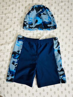 NEW Boy’s swim shorts & cap 3-4T