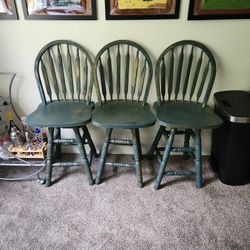 3 Barstools (Teal and Gold) 