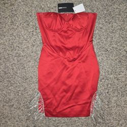 XS Fashion Nova Red Strapless Dress