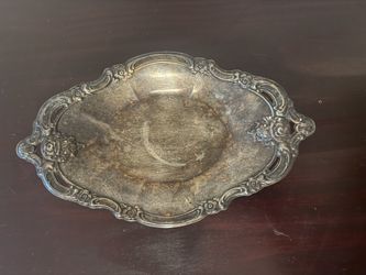 Vintage Ornate Silver Plated Serving Tray - Baroque Floral Distressed Tray