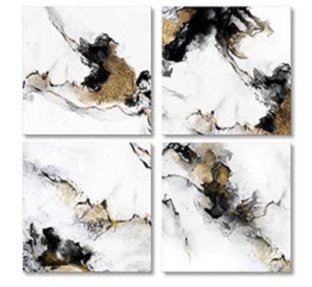 Altalart Black and White Abstract Canvas Print Painting 4 Pieces Gold Mountain Landscape Wall Art for Home Office Decor 16x16inch x4pcs Was Factory se