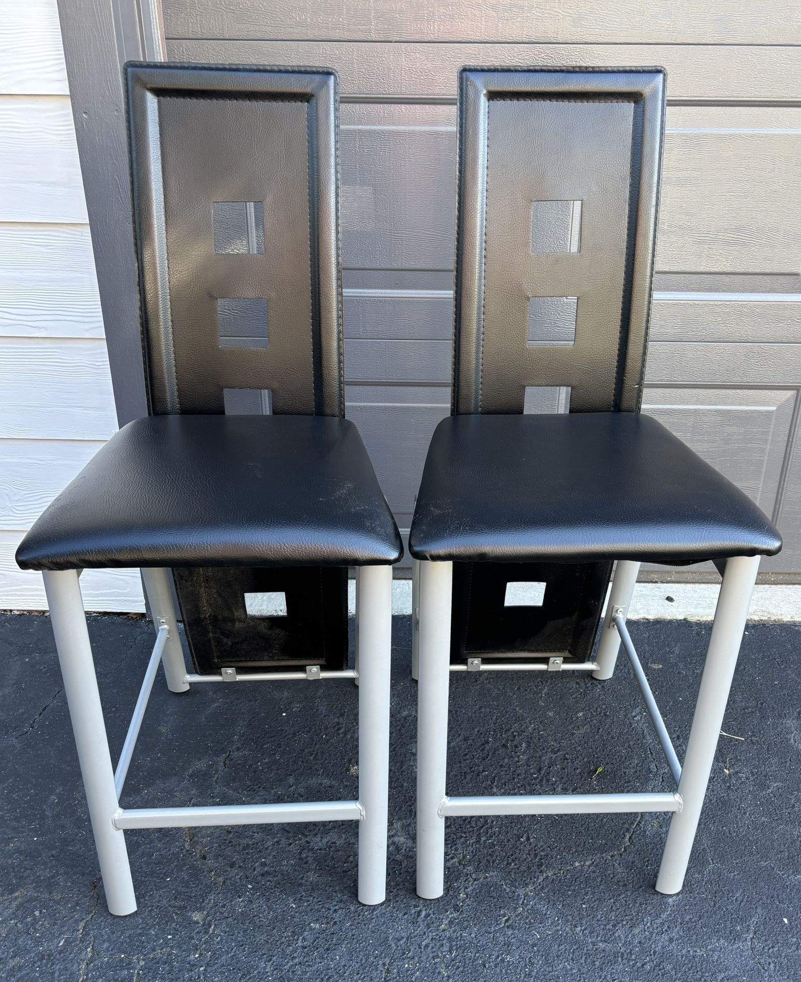 Metal & Faux Leather High Chair With Eyelet Design, Black, Set of 4