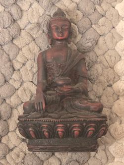 Vintage Handmade Resin Statue of Shakymuni Buddha Red
