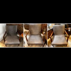 Set of 3 Room & Board Reynolds Leather Chairs - Walnut & Wolf Leather