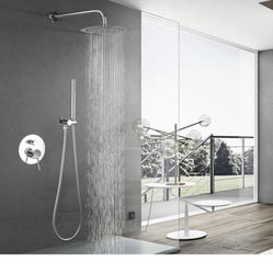 Modern 8" Wall Mounted Rain Shower System with Handheld Shower Set chrome  And Gold C26 