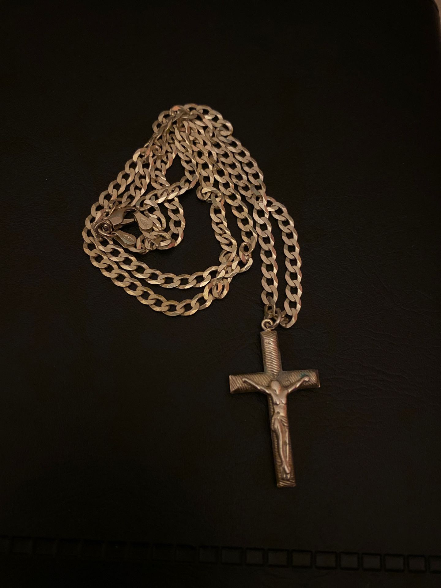 24” Silver Necklace with Crucifix charm