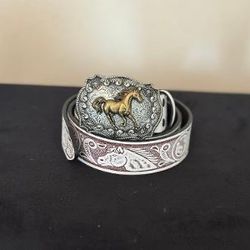 Brown White Silver And Gold Belt