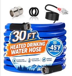 30FT Heated Water Hose for RV, Freeze Protection to -45°F, Lead-Free & BPA-Free, Safe for Campers, Gardening, Livestock, Home Use