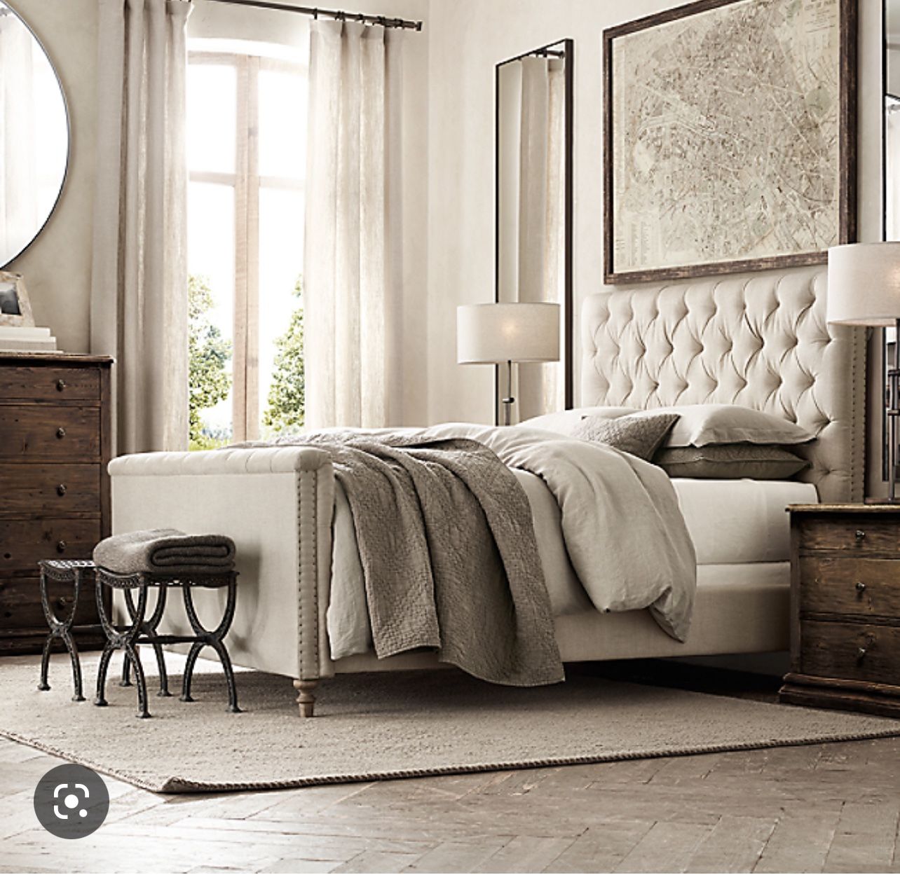 Restoration Hardware Chesterfield Fabric Panel Bed With Footboard