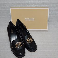 MICHAEL KORS designer loafer heels. Size 8.5 women's shoes. Black leather. Brand new in box 