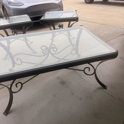 Elegant Glass Top Wrought Iron Coffee Table & 2 Matching End Tables $525